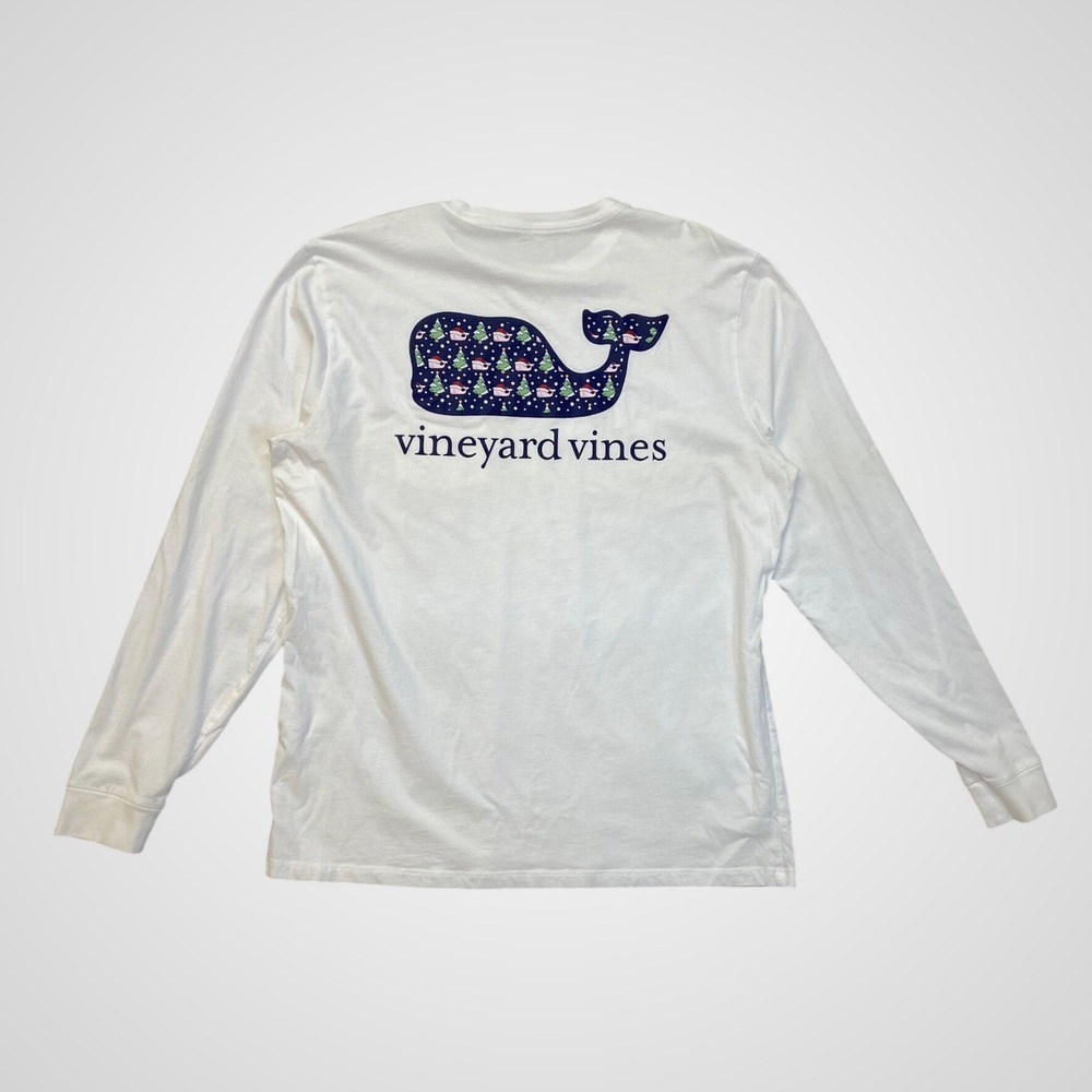 Vineyard Vines Mens White Holiday Whale Long Sleeve Pocket T-Shirt L 1V016715 - Picture 2 of 8